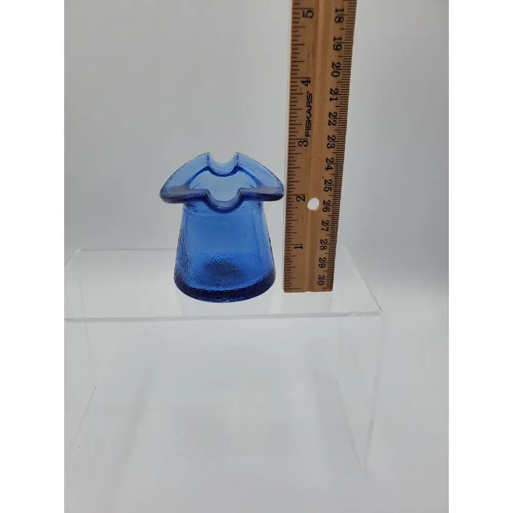 Vintage Cobalt Blue Glass Top Hat Ashtray Tobacco Toothpick 3
